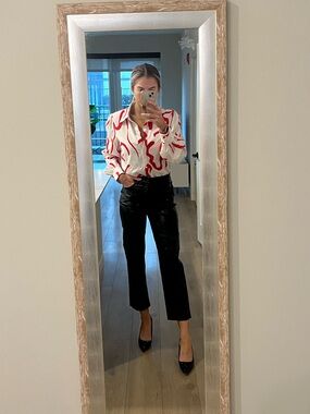 Express Black Faux Leather Pants Size 6 High Rise Straight Leg ankle Trousers